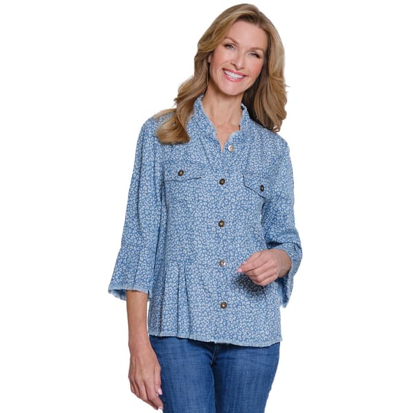 Petite Multiples 3/4 Flounce Sleeve Peplum Jacket w/ Fringe