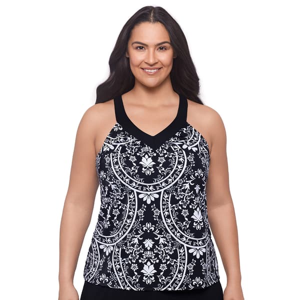 Plus Size American Beach Floral Ring Back Tankini Swim Top