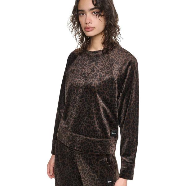 Womens DKNY Sport Print Velour Raglan Pullover With Metallic Lur - image 
