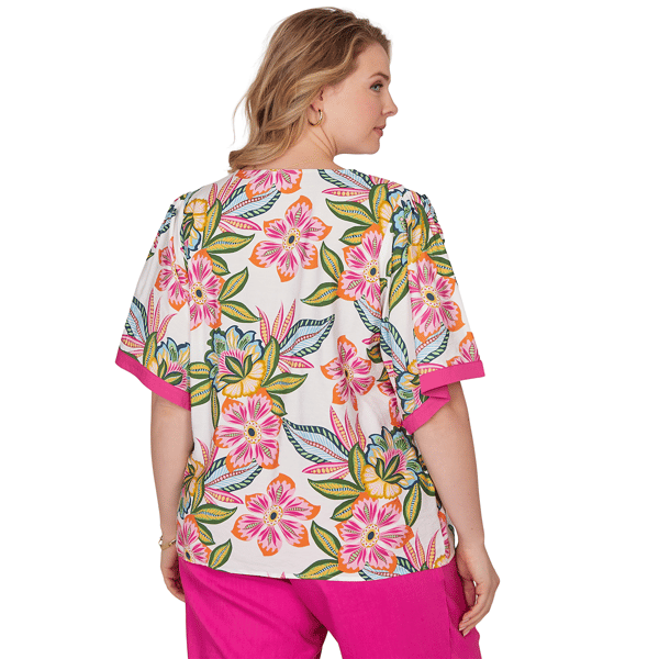 Plus Size Ruby Rd. Hothouse Florals Short Sleeve Tropical Blouse