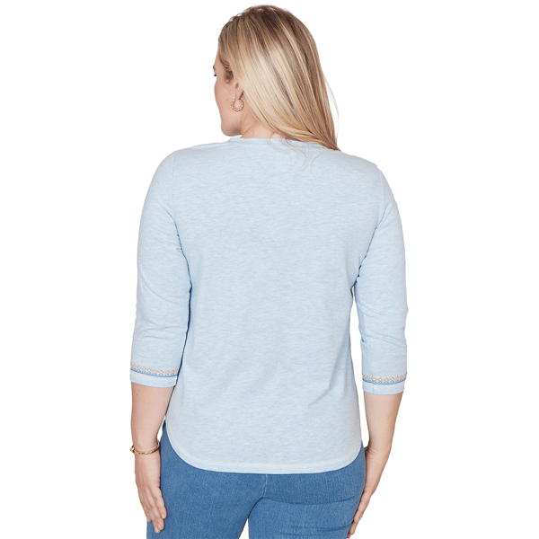 Womens Alfred Dunner Beachcomber Scenic Beach Embroidery Tee