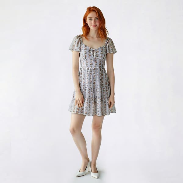 Juniors Crystal Doll Flutter Sleeve Smocked Back Skater Dress