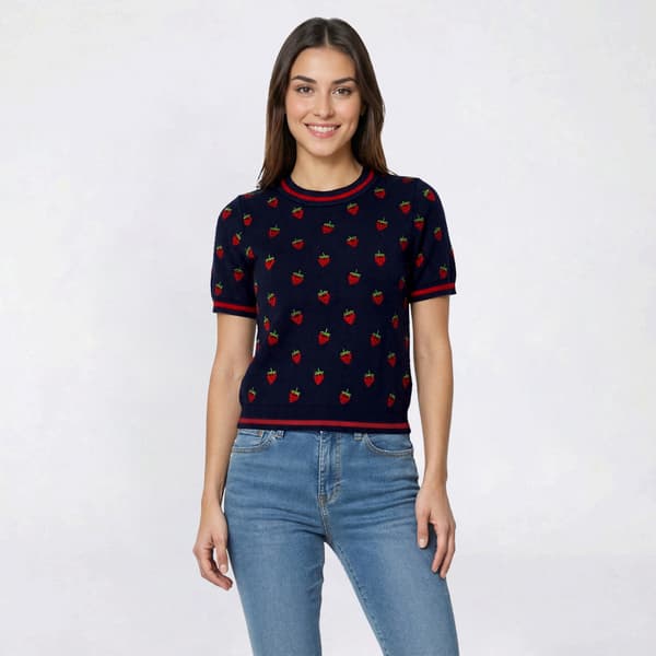 Womens Adrianna Papell Short Sleeve Cherry Crew Neck Sweater - image 
