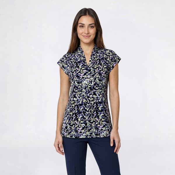 Womens Kasper Cap Sleeve Dark Splatter Floral Blouse