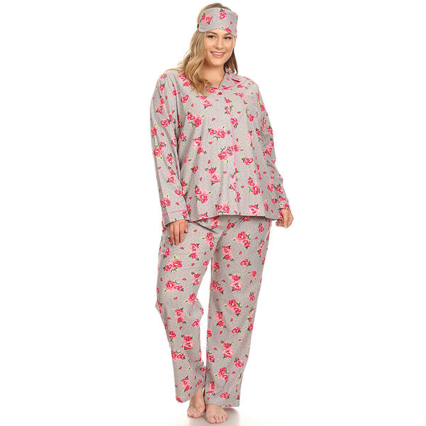 Plus Size White Mark 3pc. Grey Rose Pajama Set - image 
