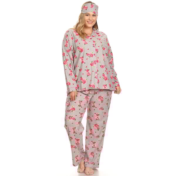 Plus Size White Mark 3pc. Grey Rose Pajama Set