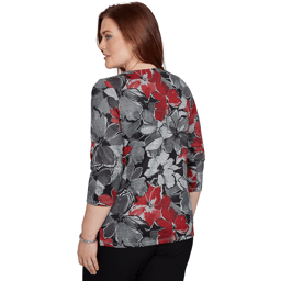 Petite Alfred Dunner Classics 3/4 Sleeve Keyhole Floral Blouse