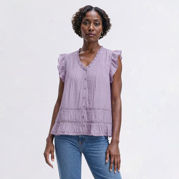 Womens Nanette Lepore Short Ruffle Sleeve V Neck Pleat Blouse - image 