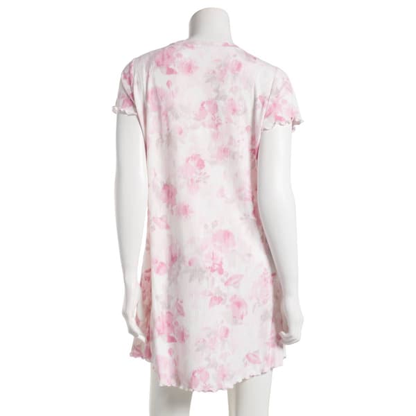 Womens Laura Ashley&#174; Short Sleeve Rib Floral V-Neck Nightshirt