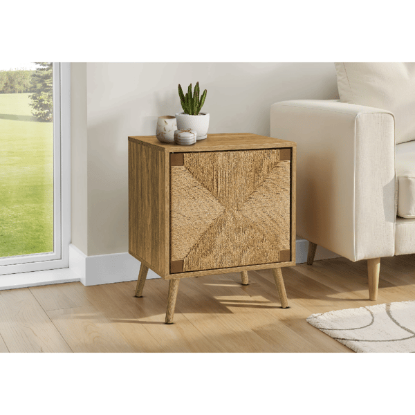 Monarch Specialties Light Walnut Seagrass-Look Accent Table