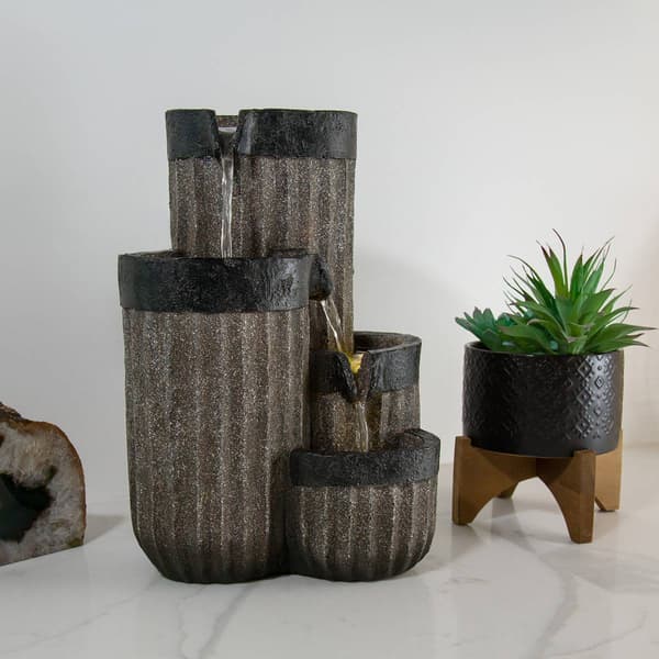 Alpine Grey Cascading Pillar Tabletop Fountain w/LED Lights