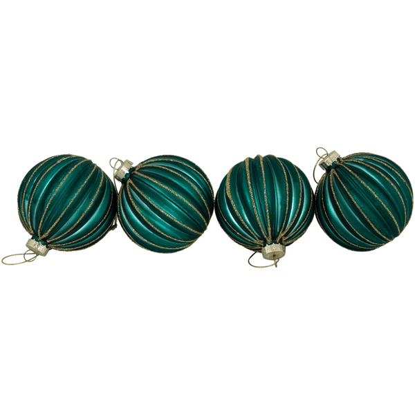 Northlight 4ct. Green Ribbed Lined Glass Christmas Ball Ornaments