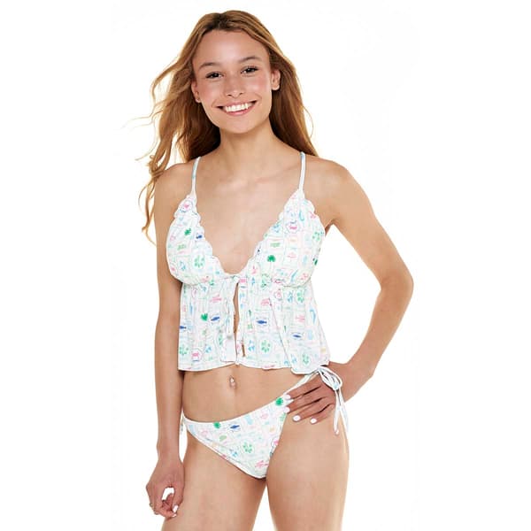 Juniors Mykonos Blue 2pc Tie Front Tankini with Charms Set - image 