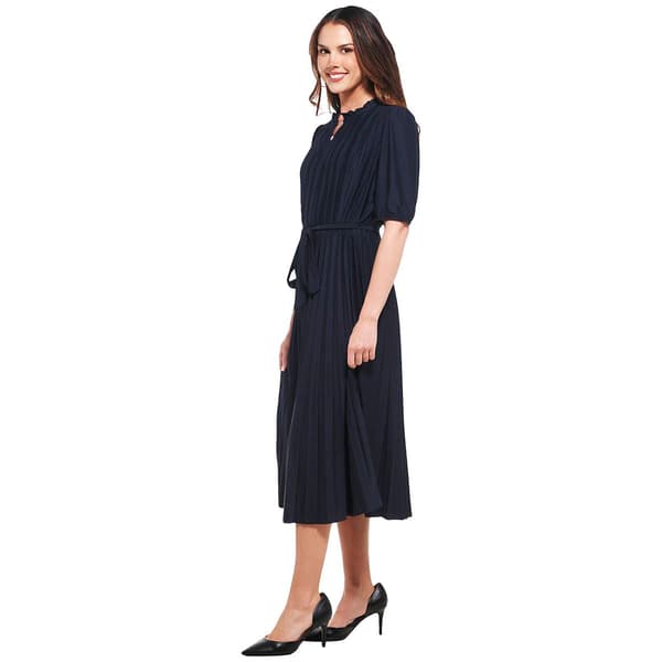 Womens Sharagano Short Sleeve Pleated Midi Dress