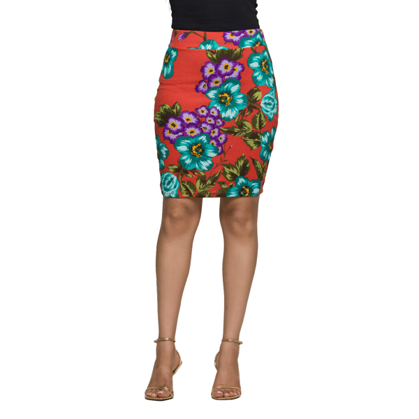Womens 24/7 Comfort Apparel Orange Floral Pencil Skirt - image 