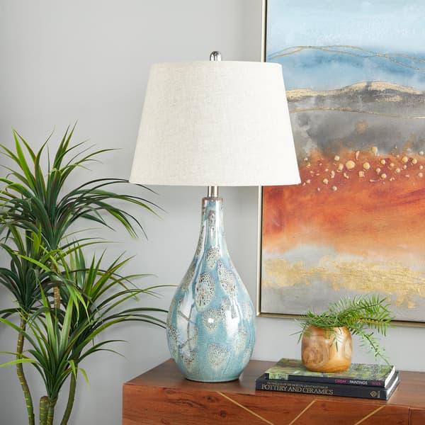 9th & Pike® Ceramic Round Blue Table Lamp - Set of 2