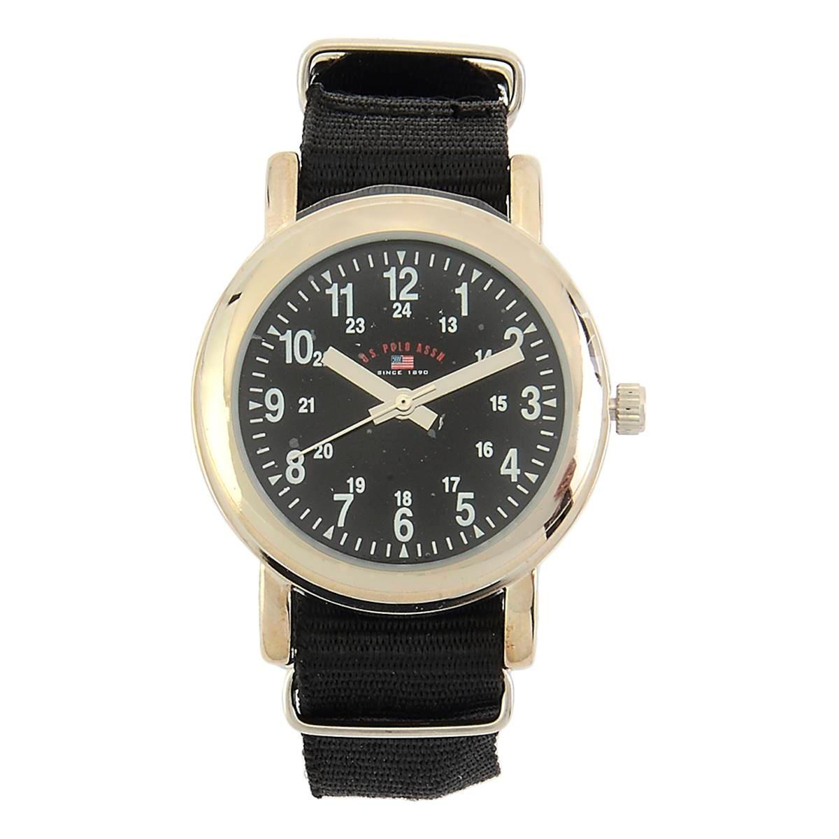 Mens U.S. Polo Assn.® Black Woven Strap Analog Watch -...