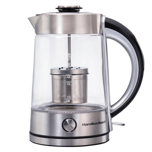 Hamilton Beach 1.7 Liter Electric Glass Kettle with Tea Steeper - image 