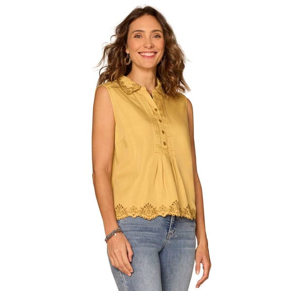 Womens Democracy Sleeveless Collared Half Placket Front Top - image 
