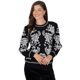 Womens Ruby Rd. Mysterious Romance Floral Jacquard Sweater