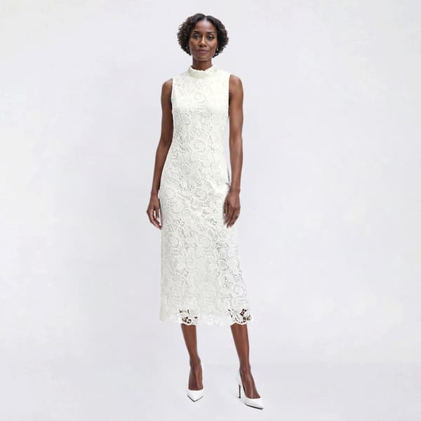 Womens Robbie Bee Sleeveless Mock Neck Lace Shift Midi Dress