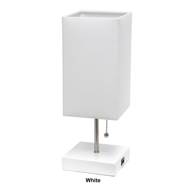 Simple Designs Petite White Stick Lamp w/USB Port & Fabric Shade