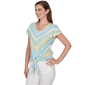 Petite Hearts of Palm Aqua Fresh Tie Front Chevron Blouse - image 3