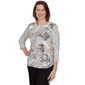 Petite Alfred Dunner Classics 3/4 Sleeve Geo Leaf Blouse - image 3