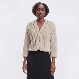 Womens Rabbit Rabbit Rabbit Long Sleeve Faux Fur Ribbed Shrug