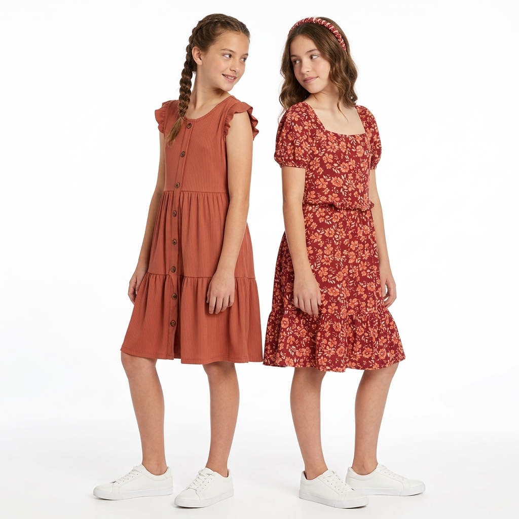 Girls (7-16) BTween(R) 2pk. Floral & Solid Dresses w/ Headband