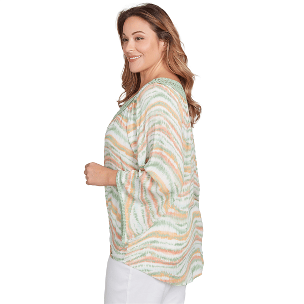 Plus Size Ruby Rd. Tropical Oasis Crochet V-Neck Stripe Blouse