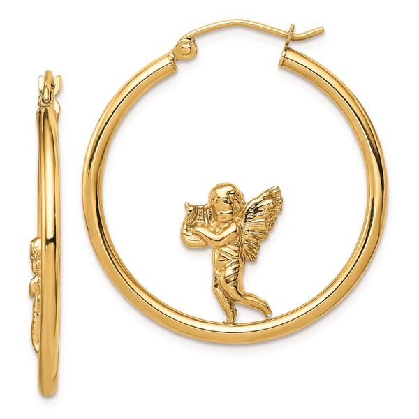 Womens Gold Classics&#40;tm&#41; 14k Angel Hoop Earrings - image 