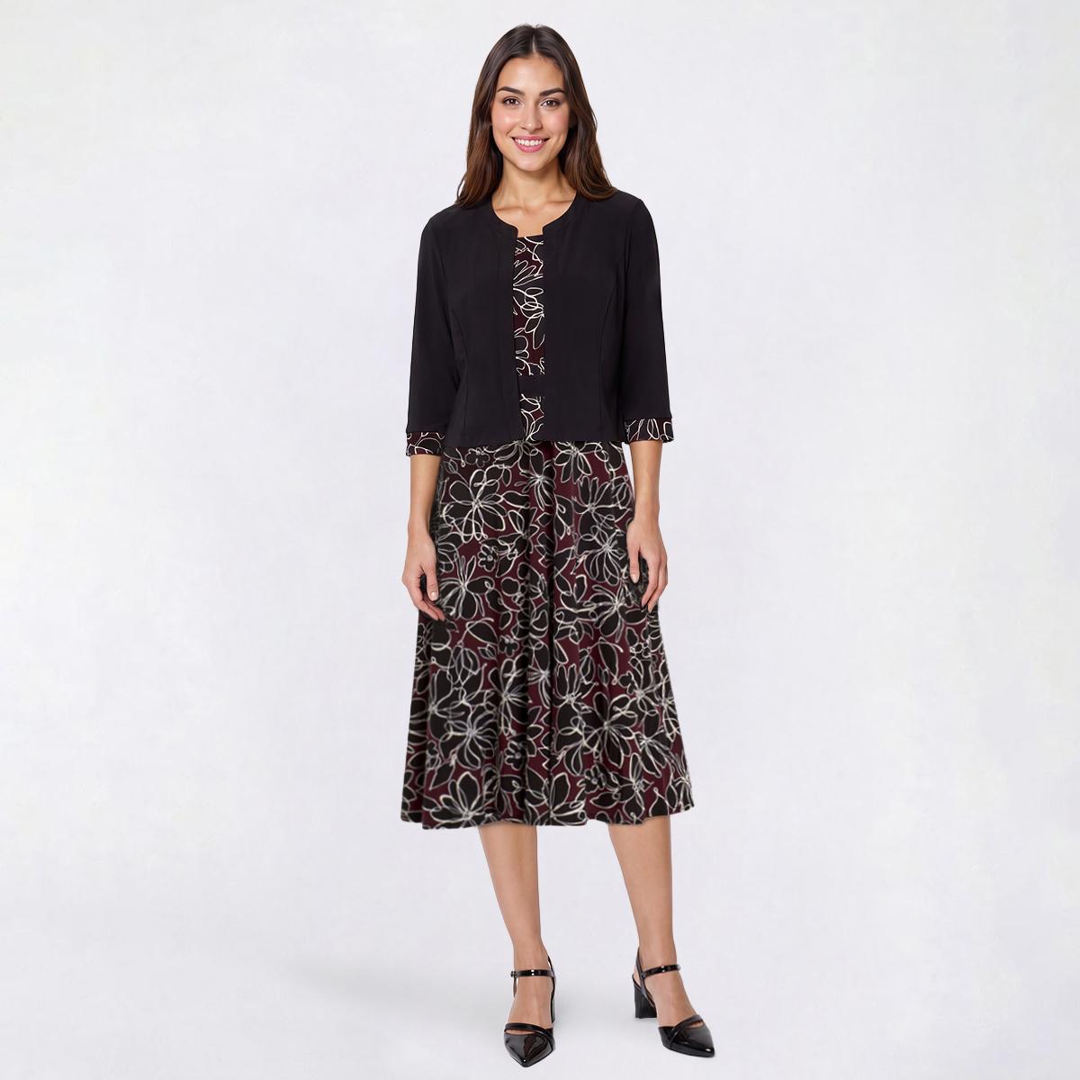 Womens Studio One 3/4 Sleeve Textured Floral Jacket Dress