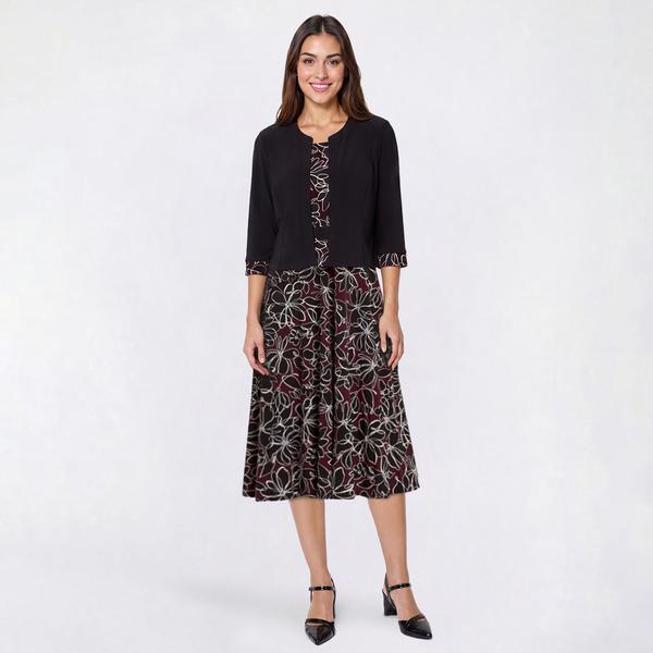 Womens Studio One 3/4 Sleeve Textured Floral Jacket Dress