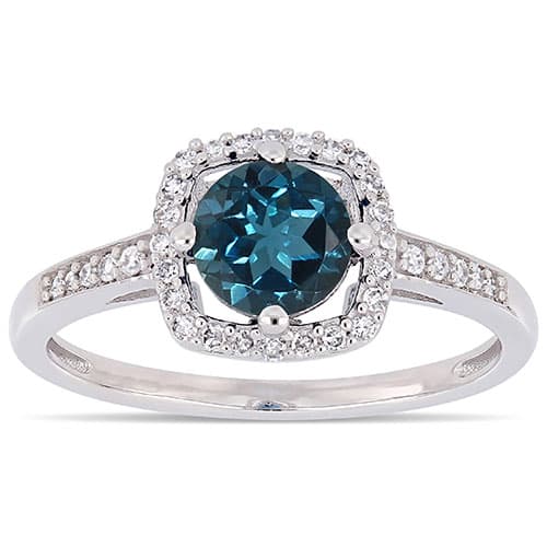 Gemstone Classics&#40;tm&#41; 10kt. White Gold & Blue Topaz Halo Ring - image 