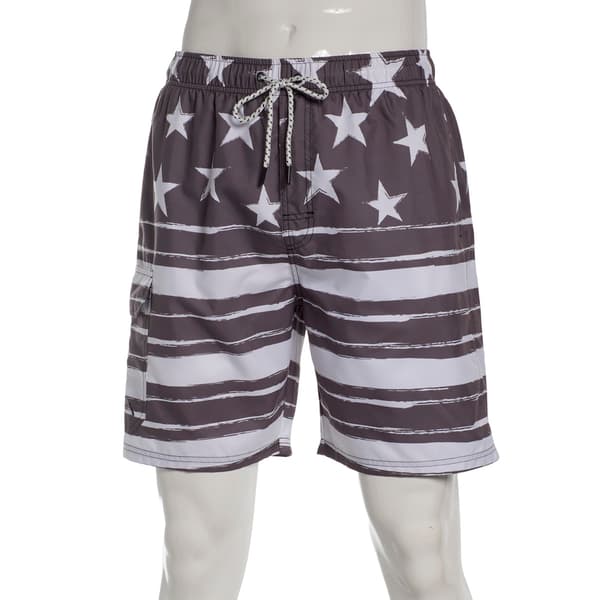 Young Mens SURFZONE(R) Grey/White USA Flag Swim Trunks - image 