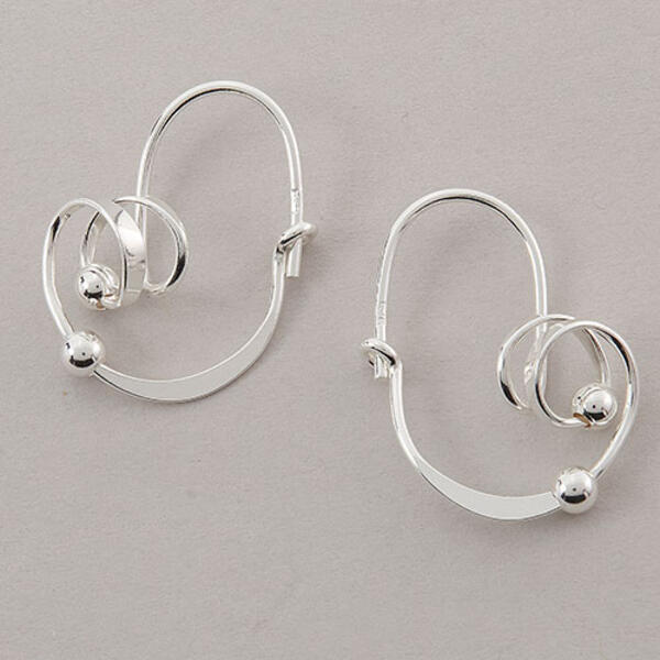 Sterling Silver Abstract Squiggle Hoop Earrings - image 
