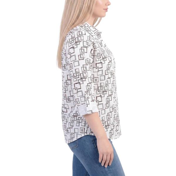 Petite NY Collection Foil Airflow Casual Button Down