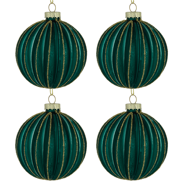 Northlight 4ct. Green Ribbed Lined Glass Christmas Ball Ornaments