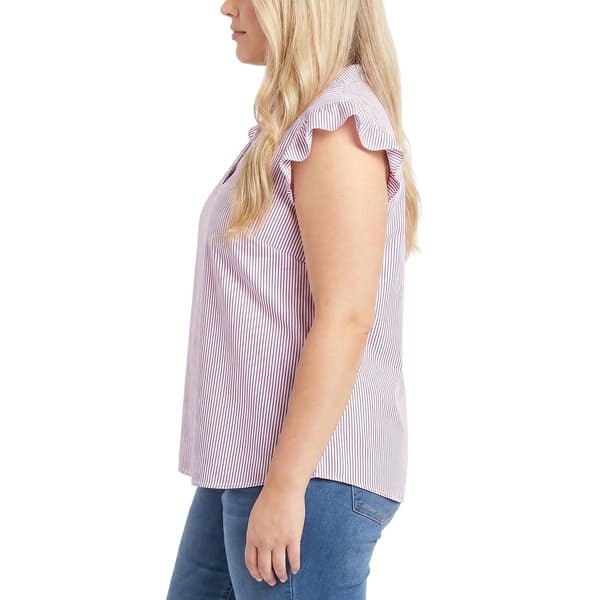 Plus Size NY Collection Ruffle Sleeve Stripe Poplin Blouse