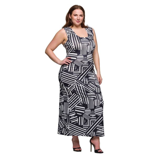 Plus Size 24/7 Comfort Apparel Black & White Casual Maxi Dress