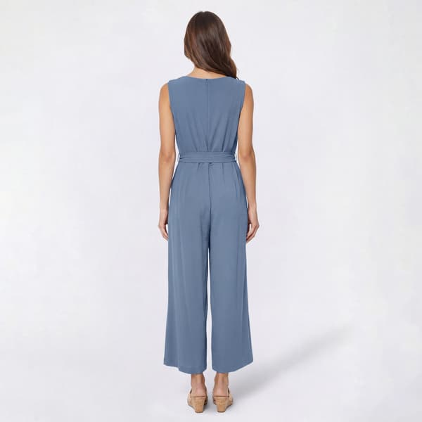 Womens Connected Apparel Sleeveless Surplice Drape Wrap Jumpsuit