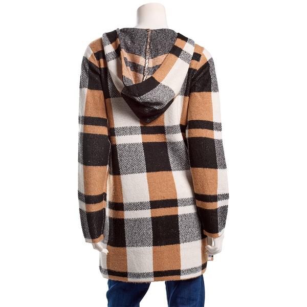 Womens Love Scarlett Long Sleeve Plaid Hooded Cardigan