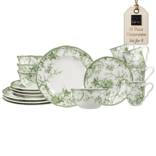 222 Fifth Adelaide Moss 16pc. Porcelain Dinnerware Set Green
