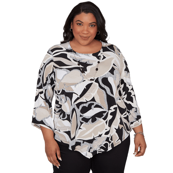 Plus Size Alfred Dunner Detail Driven Texture Leaves Pointed Hem - image 