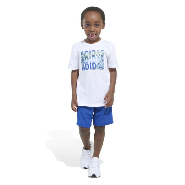 Boys (4-7) adidas(R) Short Sleeve Tee & Shorts Set - White/Blue - image 