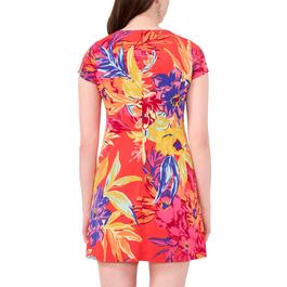 Petite MSK Short Sleeve Tropical Poppy Three Ring A-Line Dress