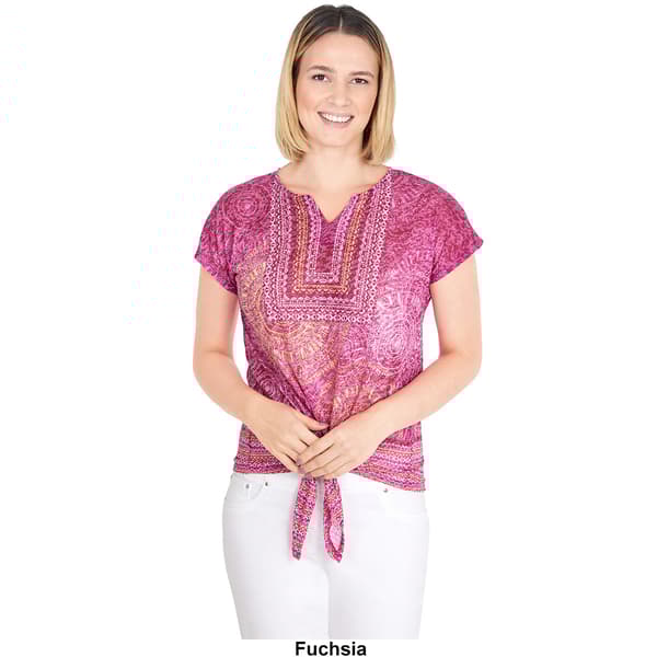 Petite Ruby Rd. Must Haves Medallion Cap Sleeve Tie Front Tee
