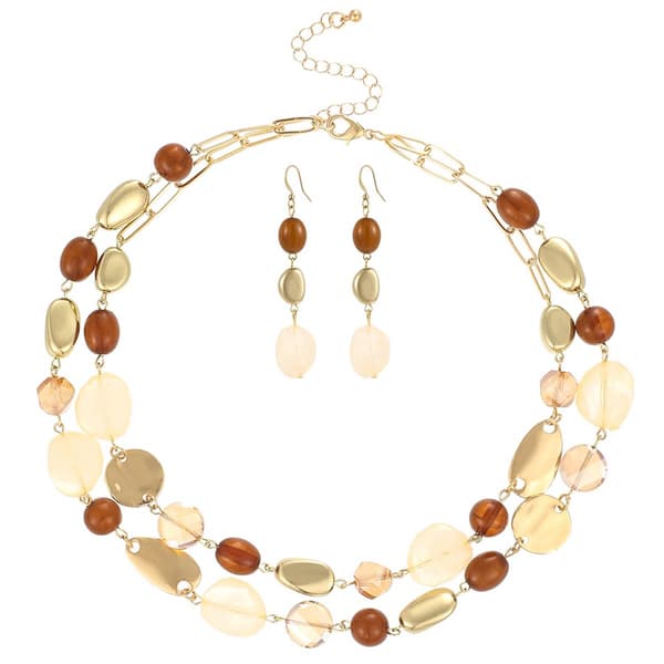 Ashley Cooper&#40;tm&#41; 2 Row Brown/Ivory/Champagne Necklace & Earrings - image 