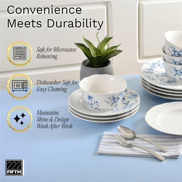 222 Fifth Bellamy Porcelain 12pc. Dinnerware Set - Service for 4